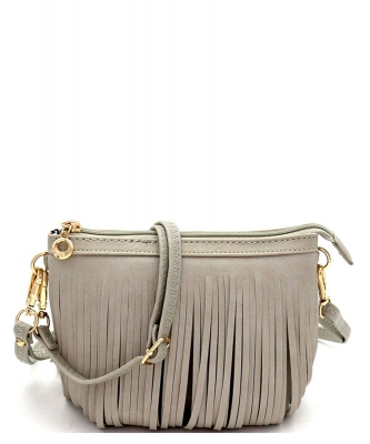 Small Fringe Crossbody Bag with Wrist Strap E091 GRAY